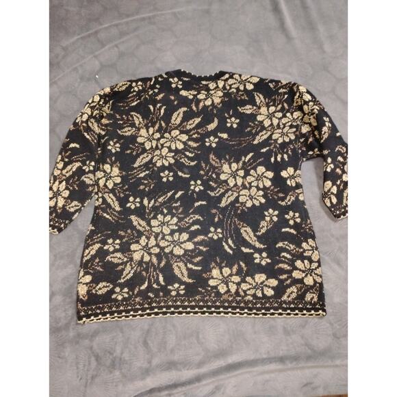 Nutcracker Womens Black Sweater Floral Gold Metallic Long Sleeve Vintage USA - Picture 6 of 9